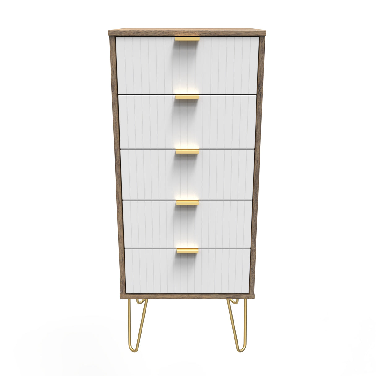 Linear 5 Drawer Bedside Cabinet with Gold Hairpin Legs