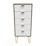 Linear 5 Drawer Bedside Cabinet with Gold Hairpin Legs