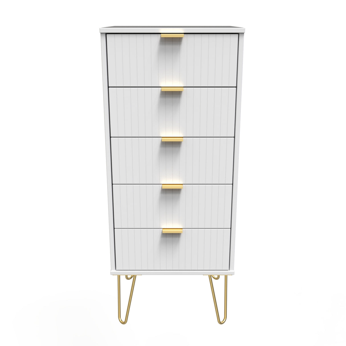 Linear 5 Drawer Bedside Cabinet with Gold Hairpin Legs