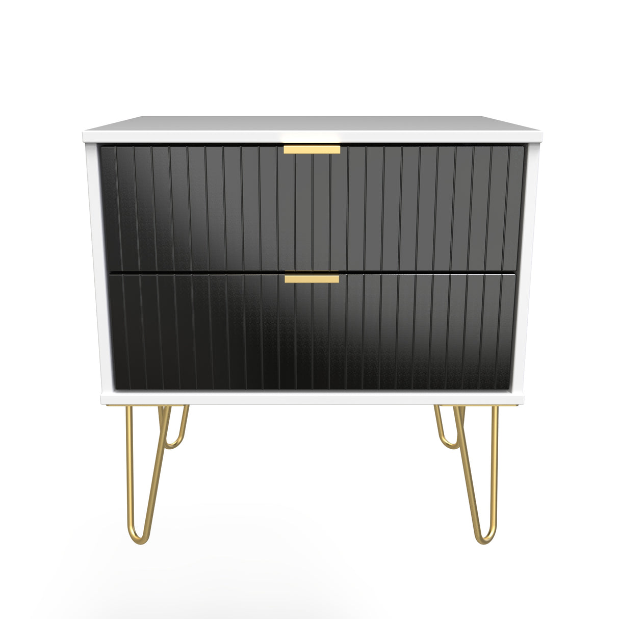 Linear 2 Drawer Midi Chest with Gold Hairpin Legs