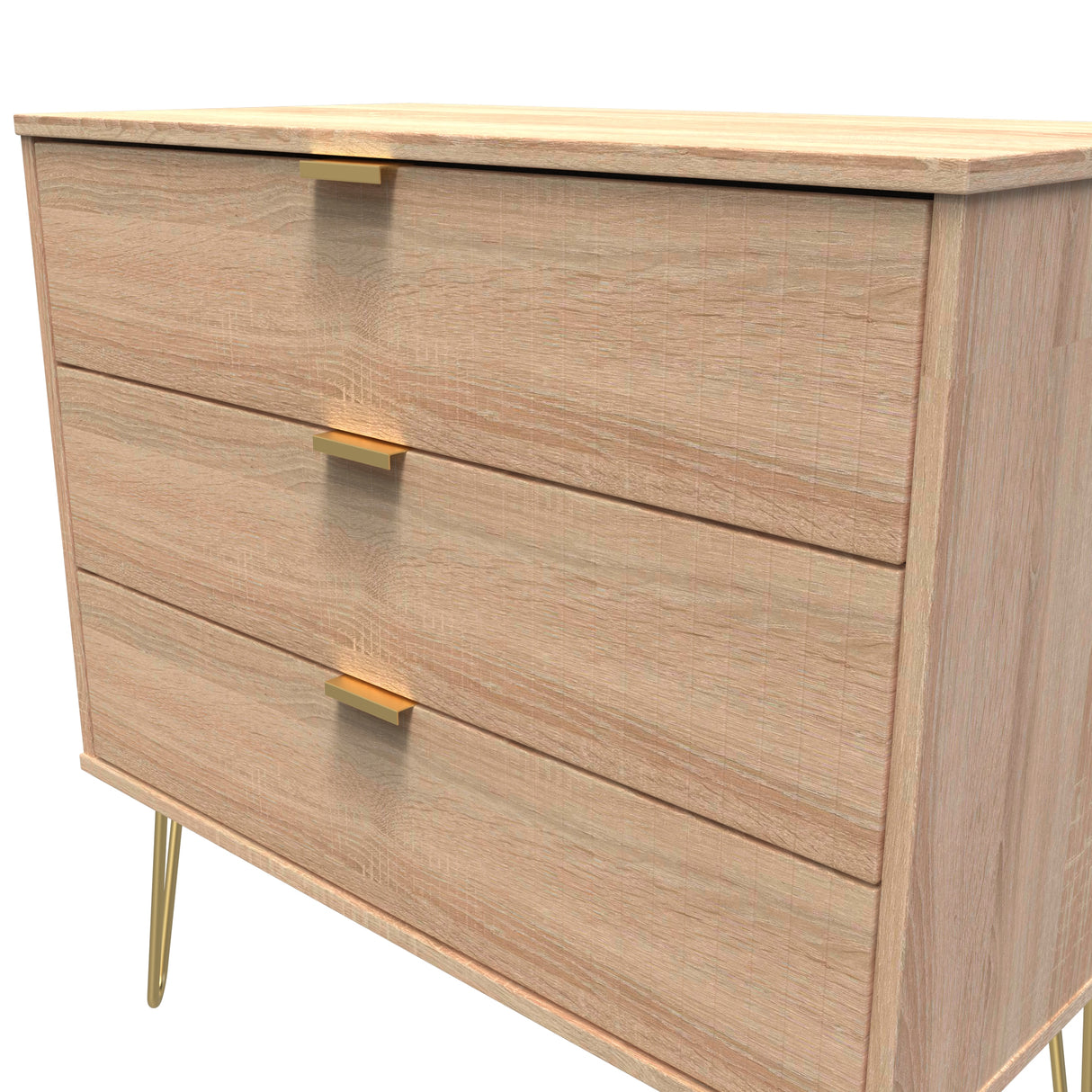 Linear 3 Drawer Chest with Gold Hairpin Legs