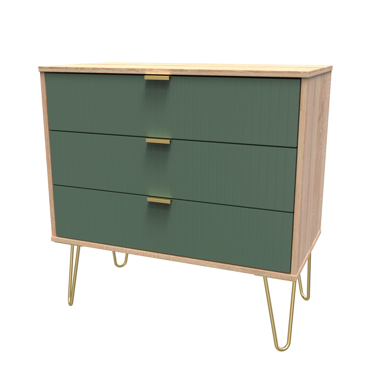 Linear 3 Drawer Chest with Gold Hairpin Legs