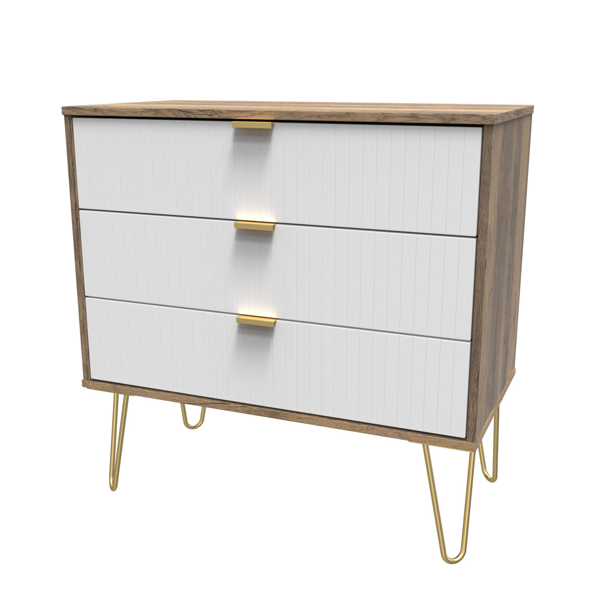 Linear 3 Drawer Chest with Gold Hairpin Legs