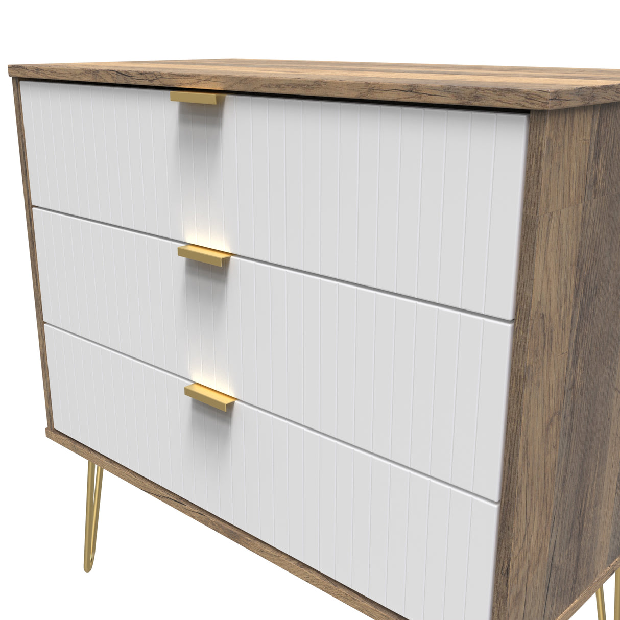 Linear 3 Drawer Chest with Gold Hairpin Legs