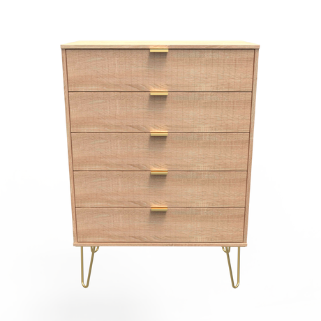 Linear 5 Drawer Chest with Gold Hairpin Legs