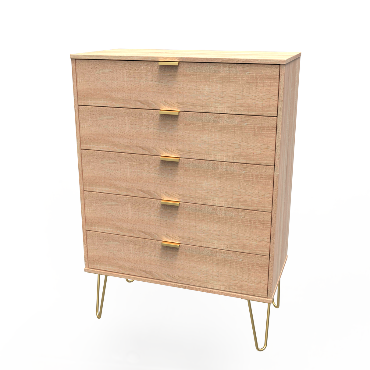 Linear 5 Drawer Chest with Gold Hairpin Legs