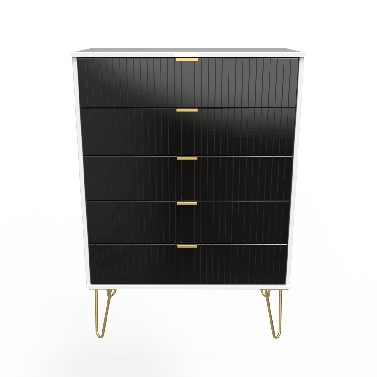 Linear 5 Drawer Chest with Gold Hairpin Legs