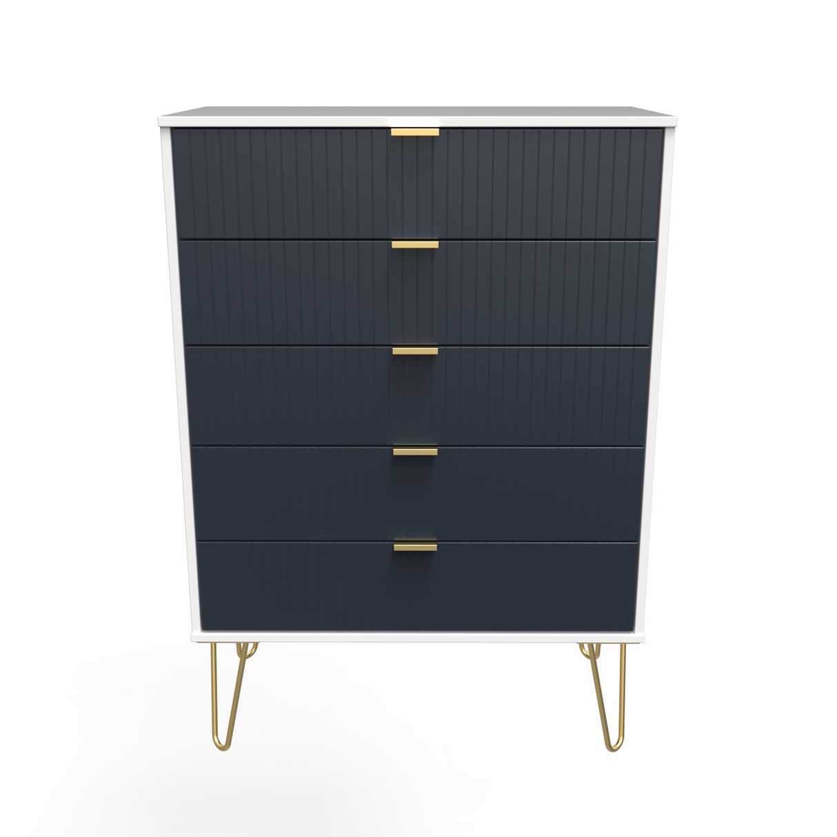 Linear 5 Drawer Chest with Gold Hairpin Legs