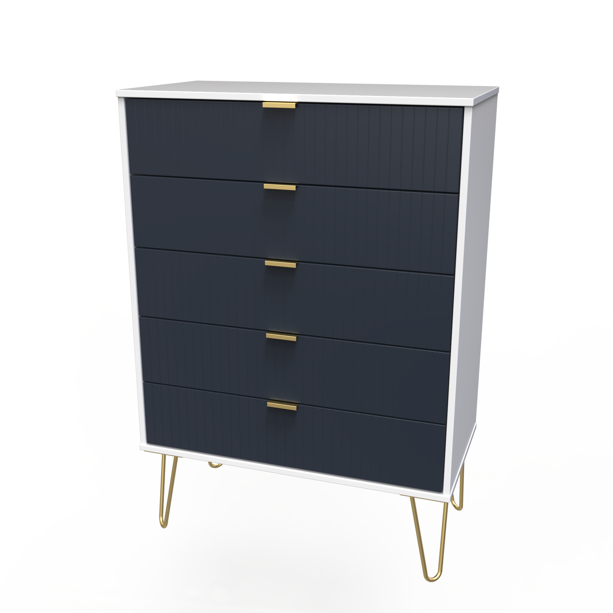 Linear 5 Drawer Chest with Gold Hairpin Legs