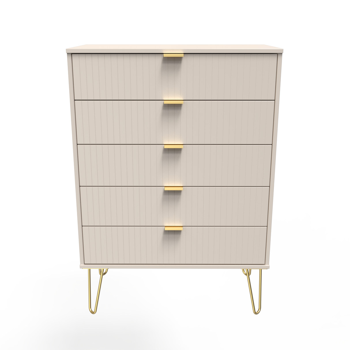 Linear 5 Drawer Chest with Gold Hairpin Legs