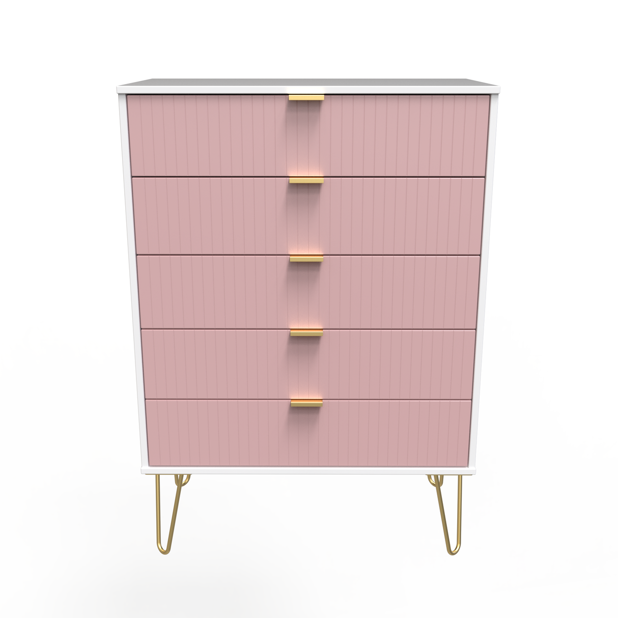 Linear 5 Drawer Chest with Gold Hairpin Legs