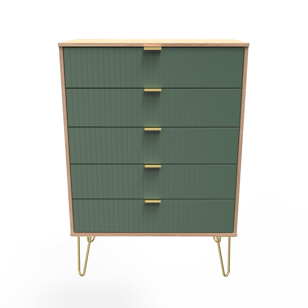 Linear 5 Drawer Chest with Gold Hairpin Legs