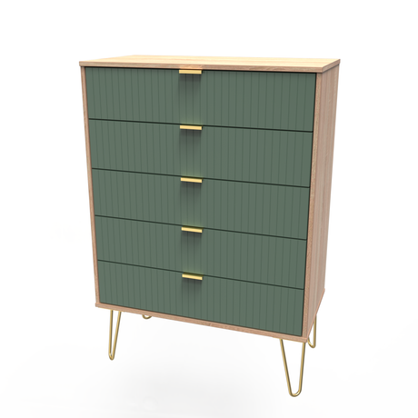 Linear 5 Drawer Chest with Gold Hairpin Legs