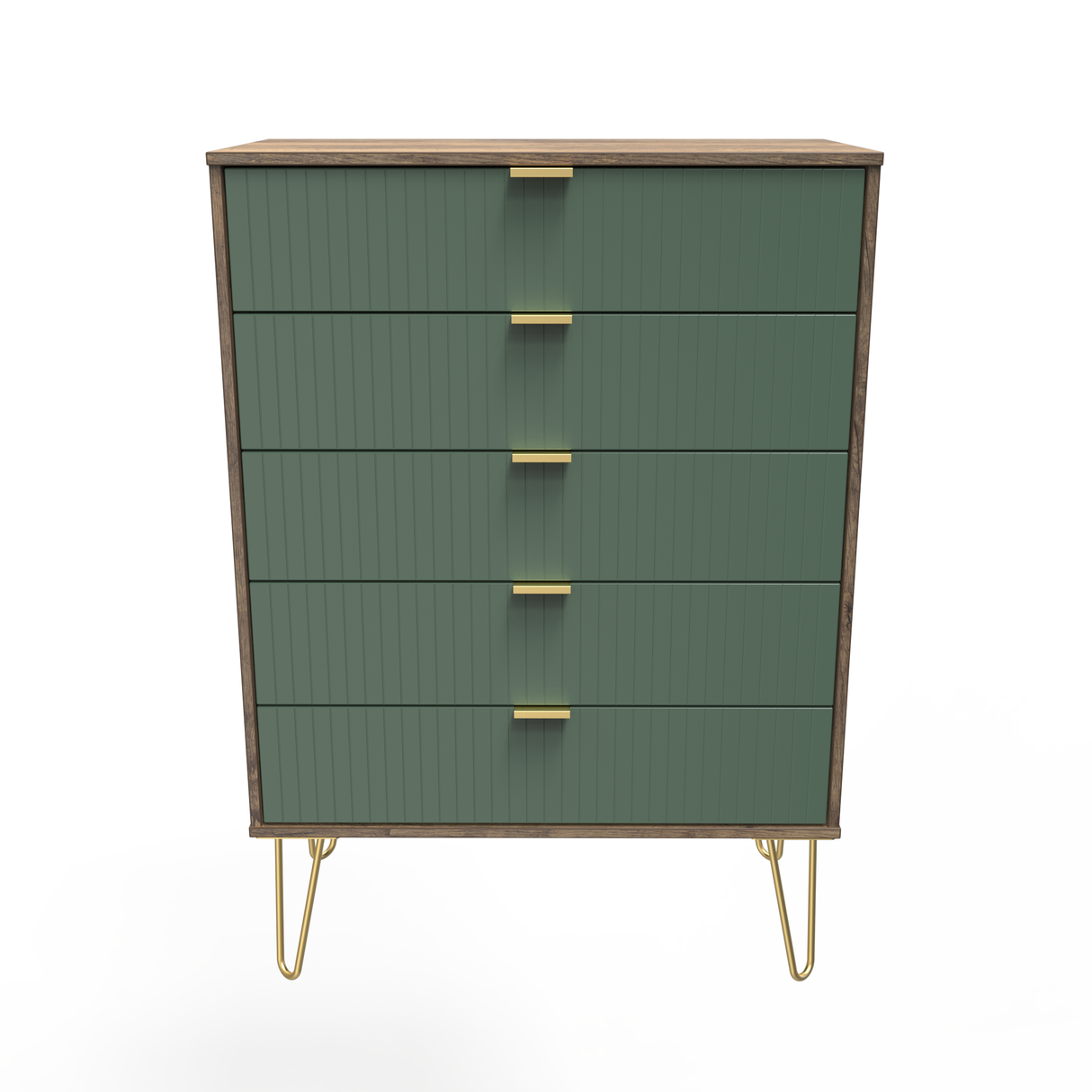 Linear 5 Drawer Chest with Gold Hairpin Legs