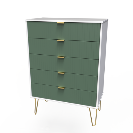 Linear 5 Drawer Chest with Gold Hairpin Legs