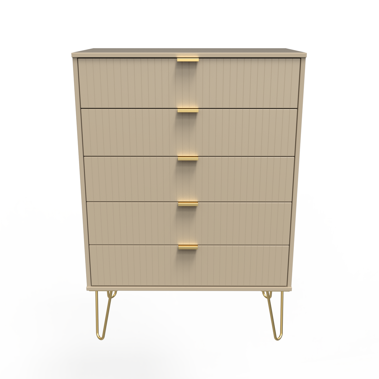 Linear 5 Drawer Chest with Gold Hairpin Legs