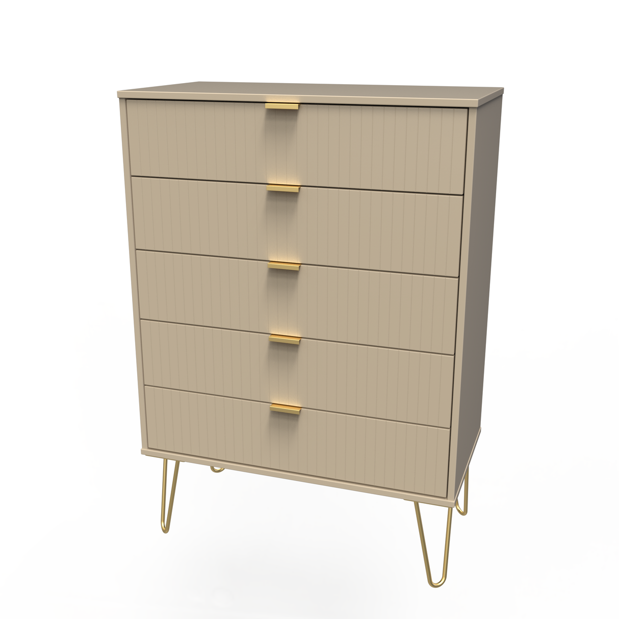 Linear 5 Drawer Chest with Gold Hairpin Legs