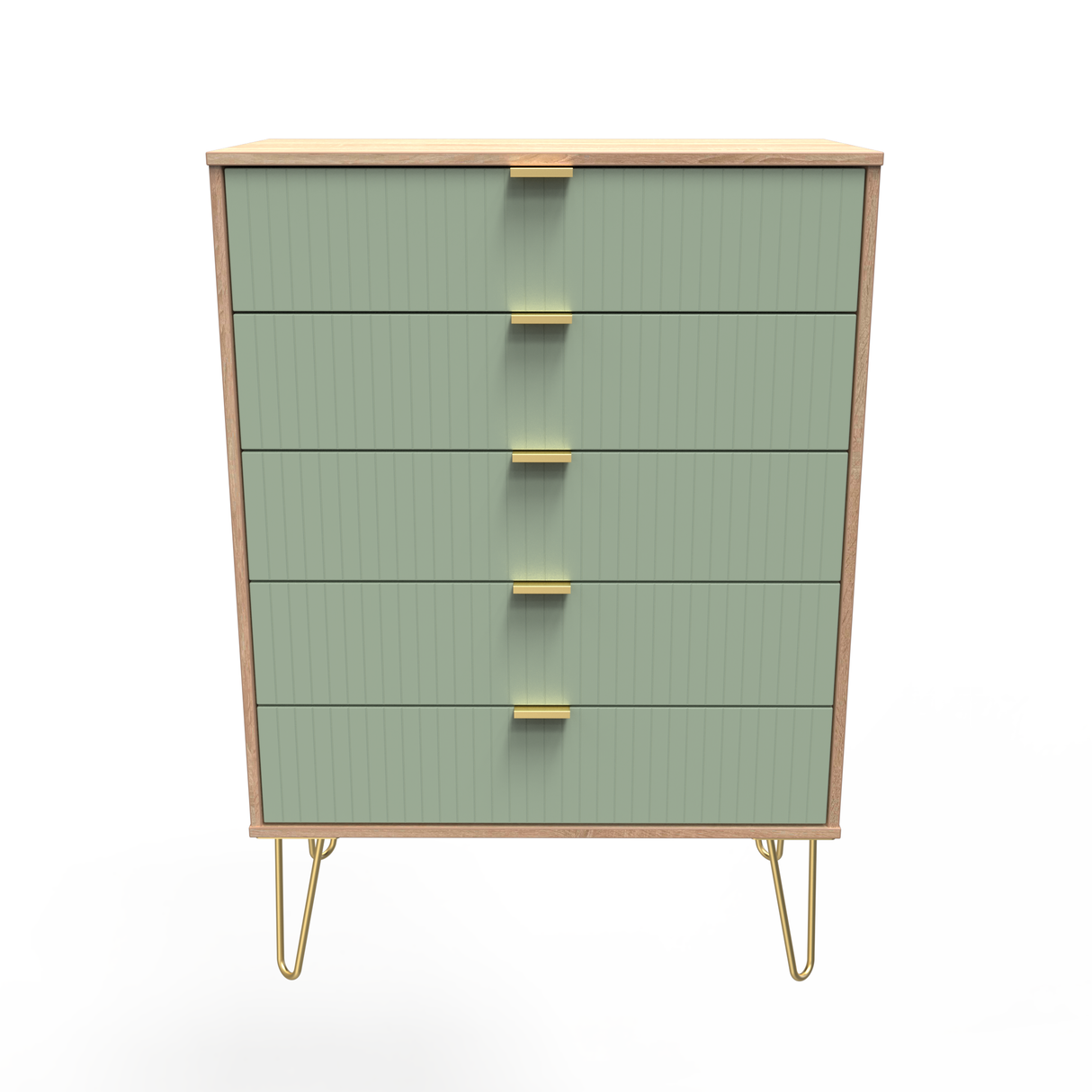 Linear 5 Drawer Chest with Gold Hairpin Legs