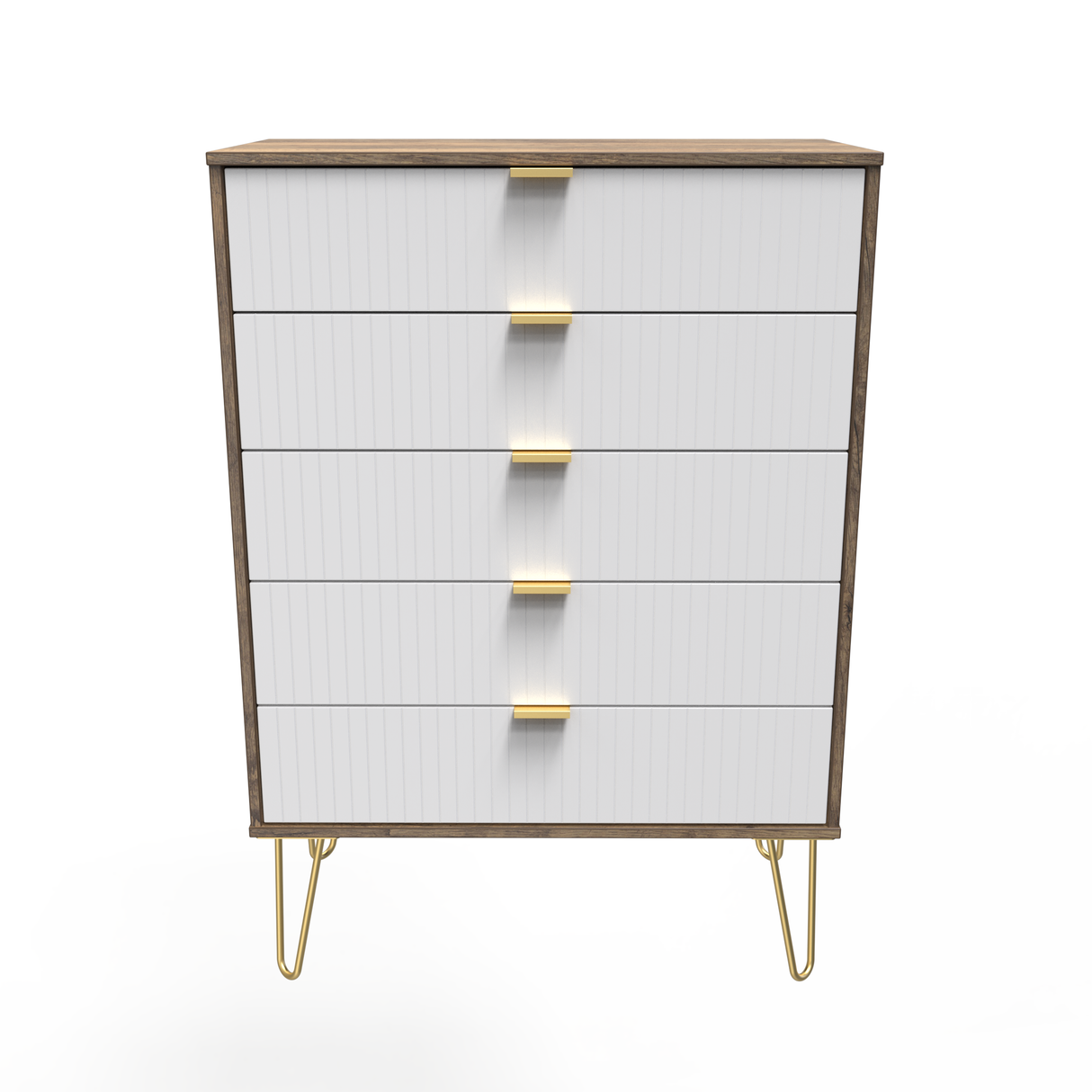 Linear 5 Drawer Chest with Gold Hairpin Legs