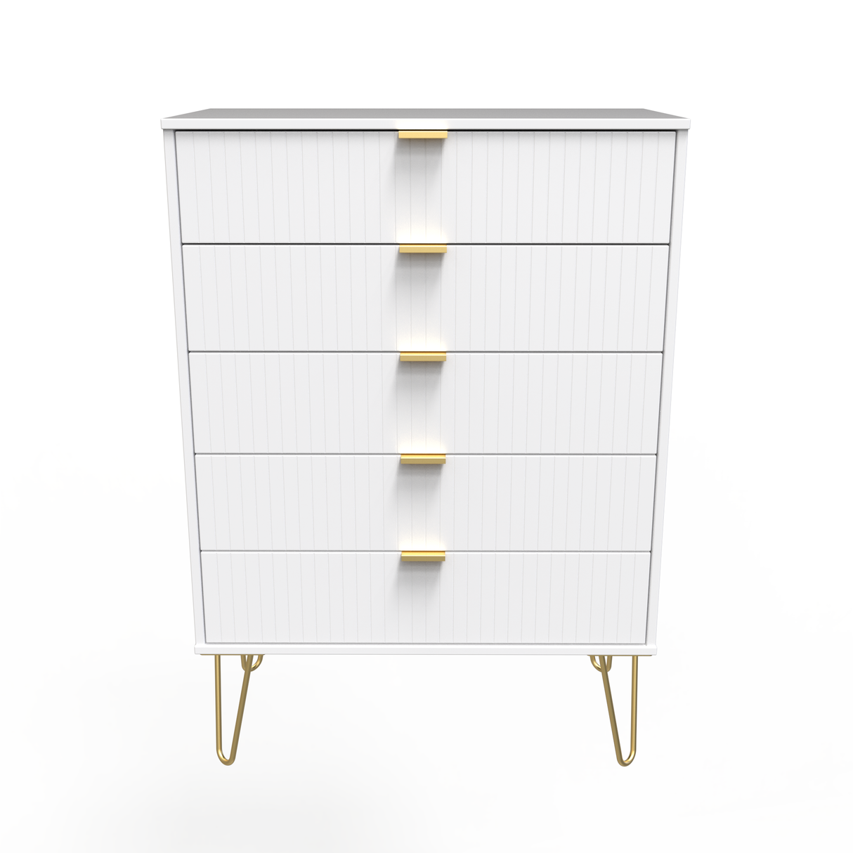 Linear 5 Drawer Chest with Gold Hairpin Legs