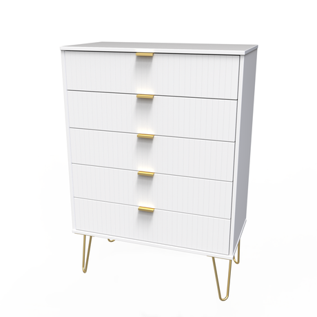 Linear 5 Drawer Chest with Gold Hairpin Legs