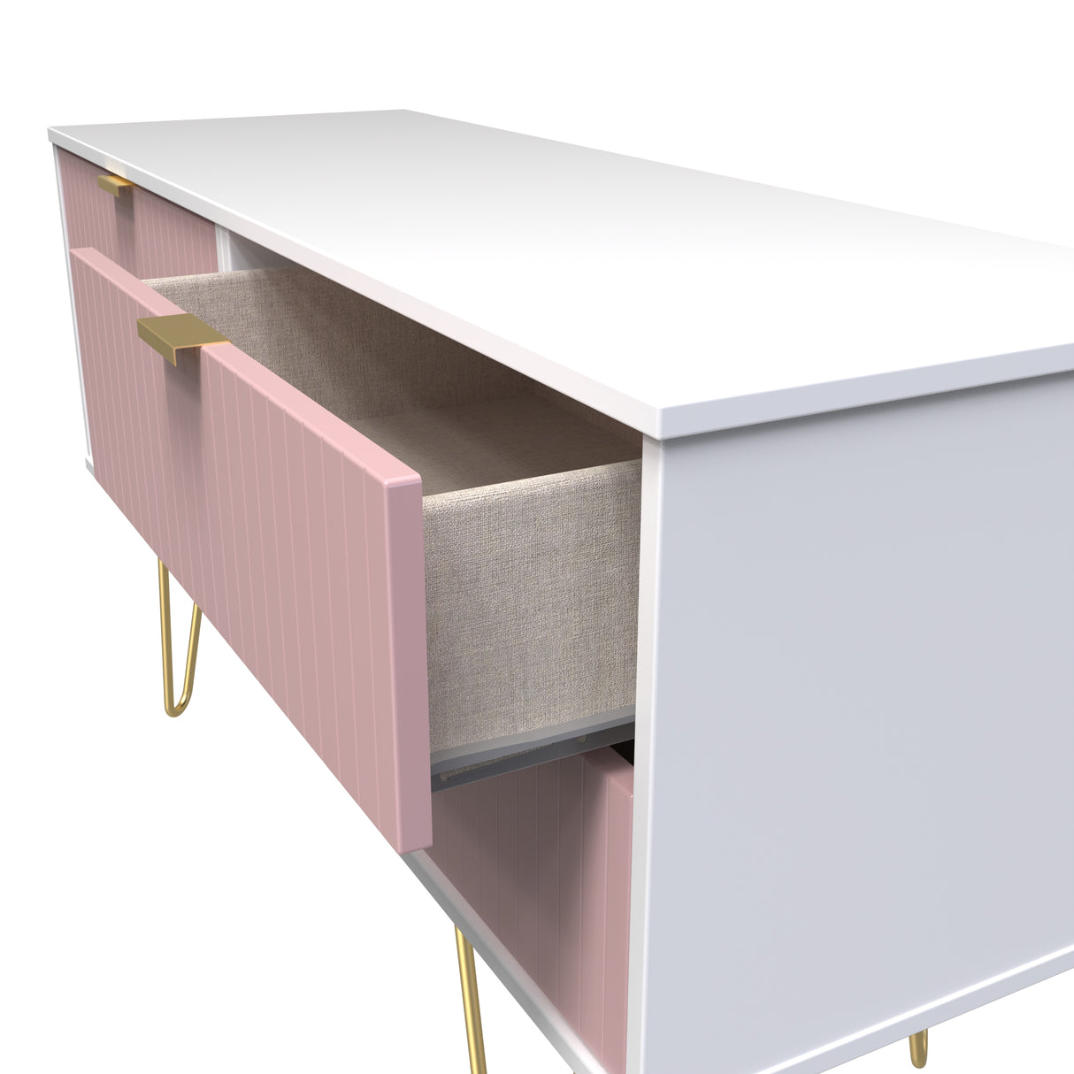 Linear 4 Drawer Bed Box with Gold Hairpin Legs