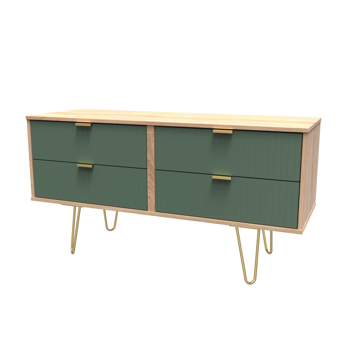 Linear 4 Drawer Bed Box with Gold Hairpin Legs