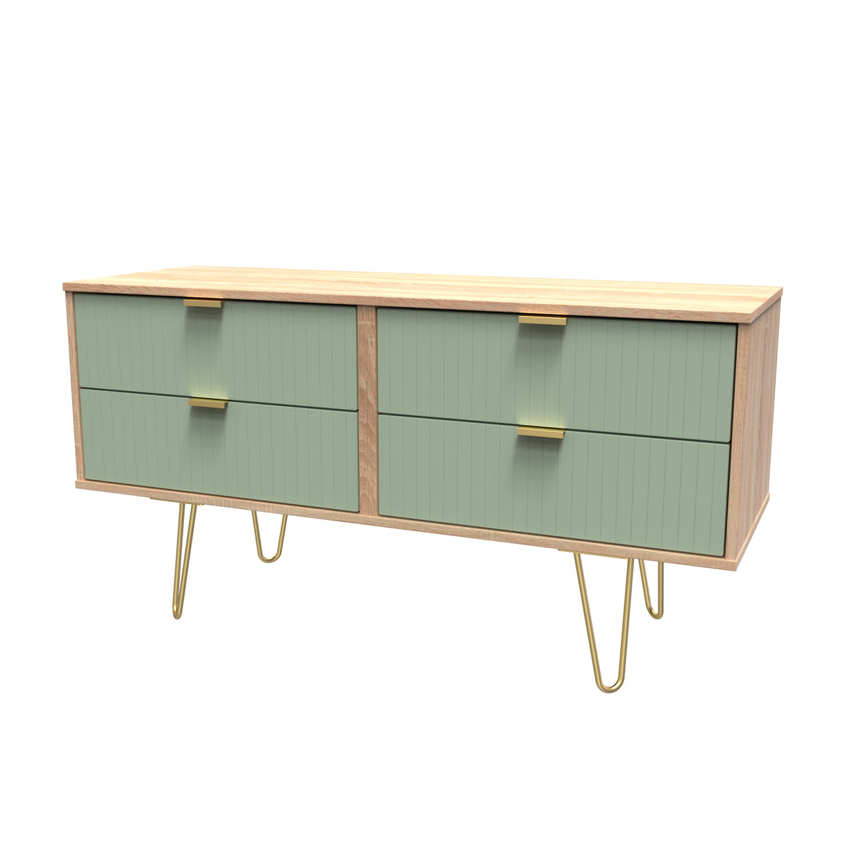 Linear 4 Drawer Bed Box with Gold Hairpin Legs