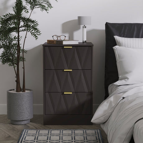 Las Vegas 3 Drawer Bedside Table with Gold Handles