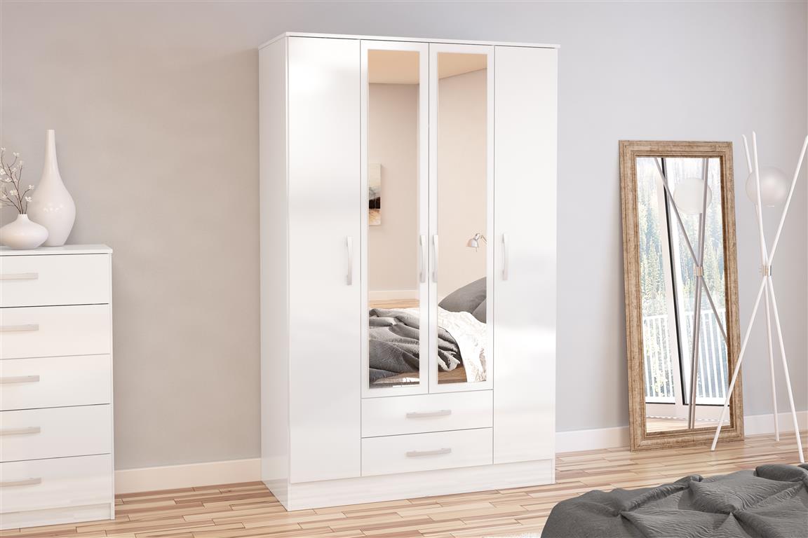 Lynx 4 Door 2 Drawer Mirrored Wardrobe