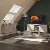 Linear 6 Drawer Open Shelf TV Unit with Gold Hairpin Legs