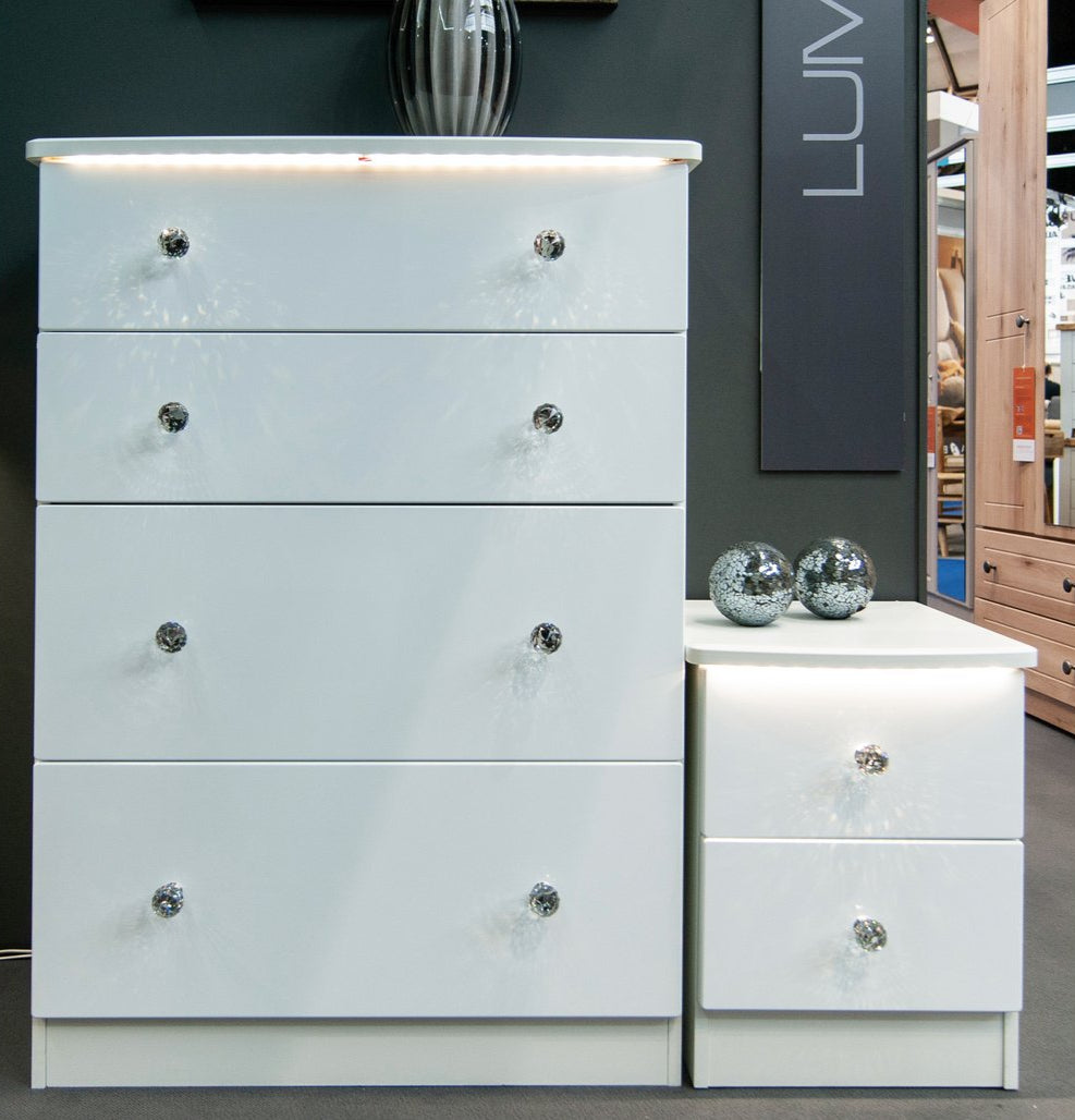 Lumiere 2 Drawer Bedside Table with Built-In Lights