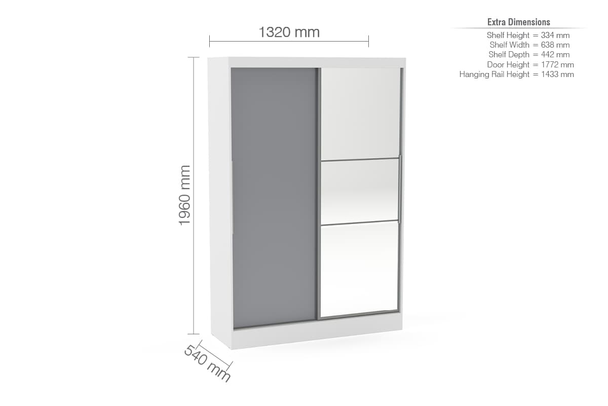 Lynx 2 Door Sliding Mirrored Wardrobe