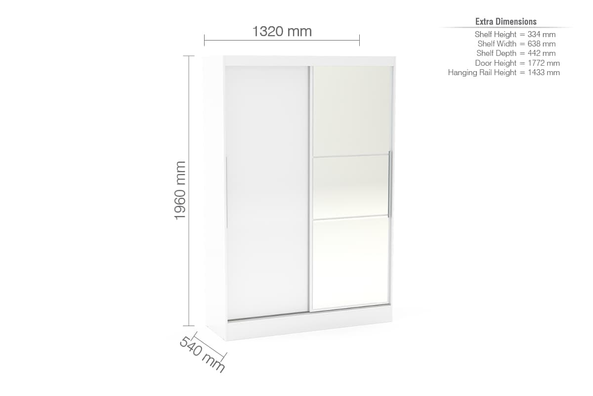 Lynx 2 Door Sliding Mirrored Wardrobe