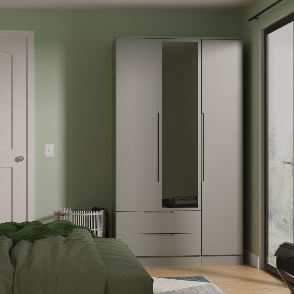 Milan Tall Mirrored 3 Door 2 Drawer Triple Wardrobe