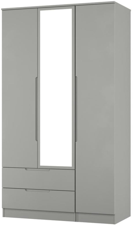 Milan Tall Mirrored 3 Door 2 Drawer Triple Wardrobe