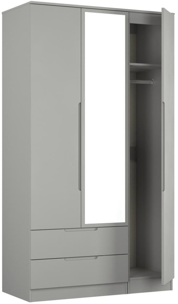 Milan Tall Mirrored 3 Door 2 Drawer Triple Wardrobe