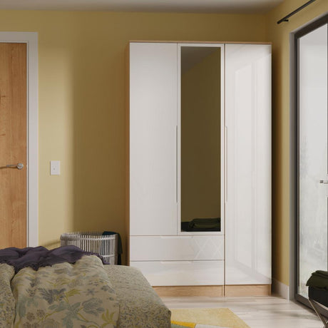 Milan Tall Mirrored 3 Door 2 Drawer Triple Wardrobe