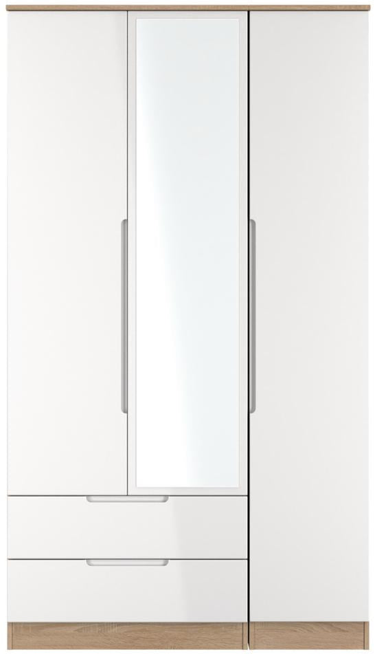 Milan Tall Mirrored 3 Door 2 Drawer Triple Wardrobe