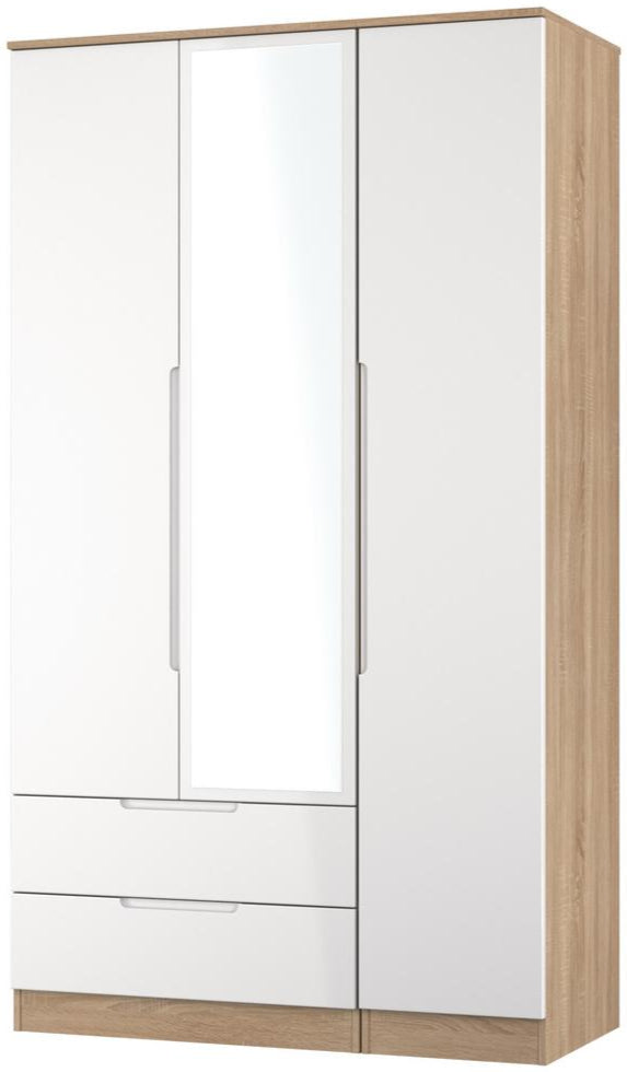 Milan Tall Mirrored 3 Door 2 Drawer Triple Wardrobe