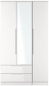 Milan Tall Mirrored 3 Door 2 Drawer Triple Wardrobe