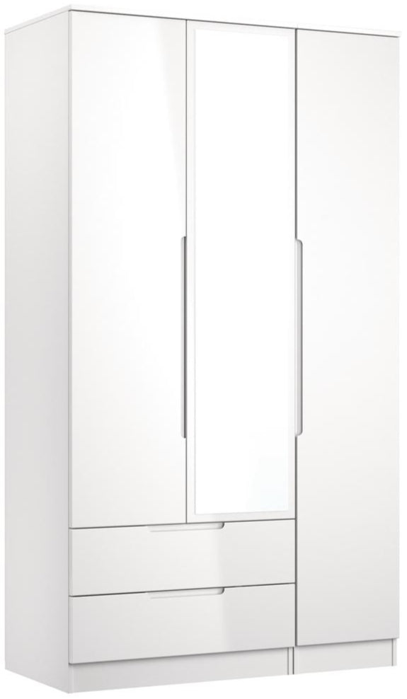Milan Tall Mirrored 3 Door 2 Drawer Triple Wardrobe