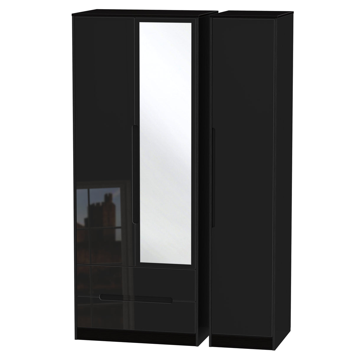 Monaco Triple Wardrobe (2 Door 2 Drawer Mirrored and 1 Door)