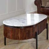 Opal Natural Marble and Mango Wood 2 Drawer Coffee Table