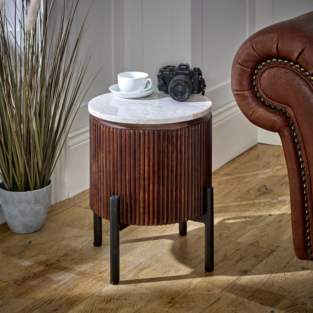 Opal Marble and Mango Wood Side Table