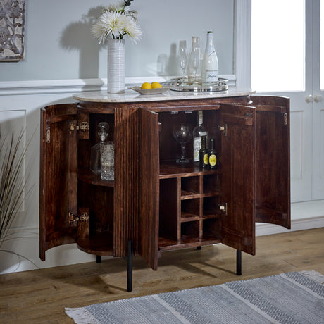 Opal Natural Marble and Mango Wood 4 Door Drinks Cabinet Sideboard