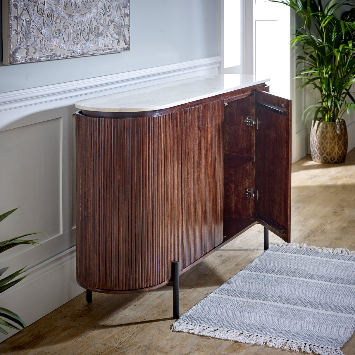 Opal Natural Marble and Mango Wood 4 Door Sideboard