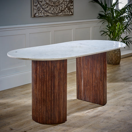 Opal Natural Marble and Mango Wood Dining Table