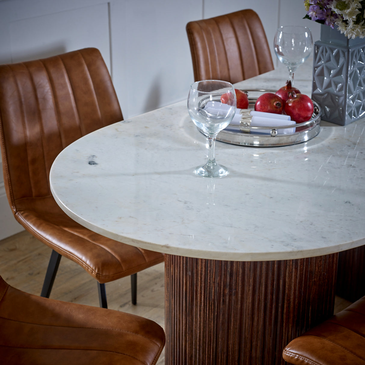 Opal Natural Marble and Mango Wood Dining Table