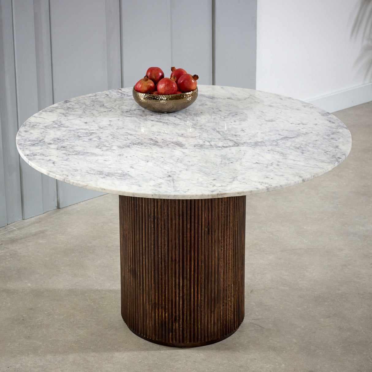 Opal Natural Marble and Mango Wood Round Dining Table